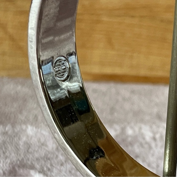 House of Harlow Sunburst Pave Rhinestones Bangle Bracelet Black Leather inlay - Picture 4 of 9